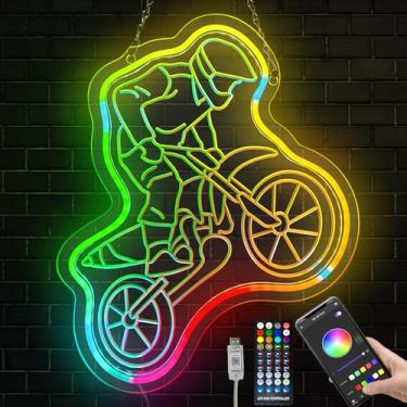 Imagem de Eeutiwe Presente De Motocross Para Meninos E Homens, Placa De Neon Para Decoração De Parede Com Controle Remoto Infravermelho E Aplicativo, Luz Noturna Regulável Para Motociclistas, Presente De Moto