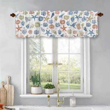Imagem de Cortinas curtas de tratamento de janela coral, estrela-do-mar, cortinas blackout para banheiro, quarto, sala de estar, 137 x 45 cm