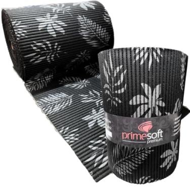 Imagem de Passadeira Emborrachada Antiderrapante Larga (65cm) (Preto Floral,2 Metros)