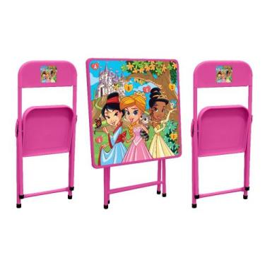 Imagem de Mesinha Infantil Criança Menino Menina Dobravél Desenho Didática Aço -