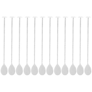 Imagem de 12 Colheres Bailarinas Inox 26cm Bebidas Coquetel Drinks Sucos Prata Tress Lyor