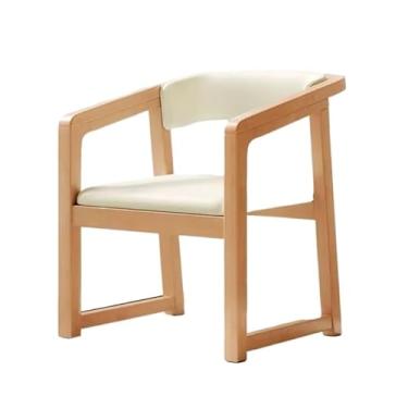 Imagem de Cadeira de jantar ergonômica de madeira com design confortável (pernas coloridas + almofada de assento bege de poliuretano)