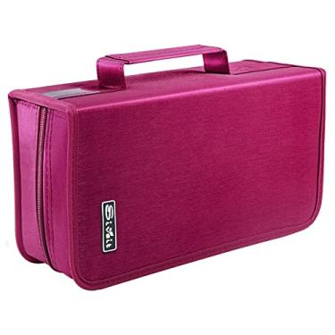 Imagem de Siveit Estojo para CD e DVD, capa para CD/DVD, capacidade para 128, organizador de fichário de CD, carteira de CD portátil para viagens em casa (fichário preto, rosa)