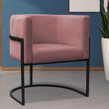 Imagem de Poltrona Reforçadas Decorativa Sala Carla Base Ferro Preta Suede - JMD