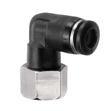 Imagem de HARFINGTON 2 peças PLF6-N02 cotovelo fêmea pneumático tubo de 6 mm OD x 1/10.2 cm NPT 90 graus empurrar para conectar acessórios de tubo de ar conexão rápida para máquina pneumática preto