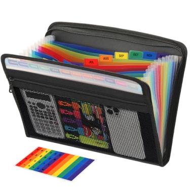 Imagem de H4D Organizador de arquivos sanfonado com zíper com bolsa de malha frontal, pasta de arquivo expansível de 13 bolsos, adequado para documentos carta tamanho A4, preto