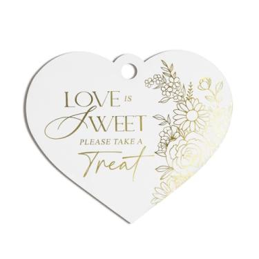 Imagem de Summer-Ray, 50 peças, folha dourada premium Love is Sweet Please Take a Treat Etiquetas de presente - Perfeito para lembrancinhas de casamento, sacos de doces e guloseimas de festa (design de spray