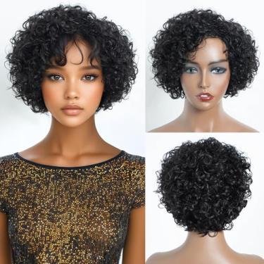 Imagem de JOEDIR HAIR Perucas De Cabelo Humano Curto E Cacheado Para Mulheres Negras, Perucas Com Divisão Lateral, Peruca Bob Ondulada E Cacheada Com Franja, Peruca Preta Natural Sem Cola