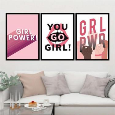 Imagem de Kit 3 Quadros Girl Power - Grl Pwr 33X24Cm - Moldura Preta