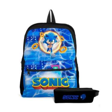 Imagem de Kit Escolar Infantil com Mochila Estojo e Bolso Estampa Ouriço Azul Su