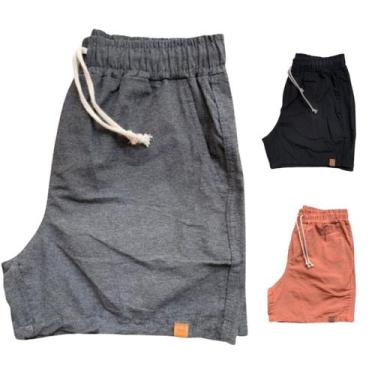 Imagem de Kit 3 Shorts Mauricinho Plus Size Fio Tinto Linho 3 Bolsos - Genérica,