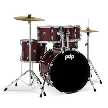 Imagem de Pacific Drums Kit completo de palco central, conjunto de 5 tambores, vermelho rubi cintilante, 7x10, 8x12, 12x14 piso, 14x20 Kick, 5x14 Tarola (PDCE2015KTRR)