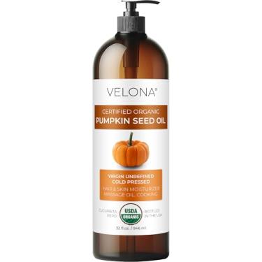 Imagem de velona Óleo De Semente De Abóbora Orgânico Certificado Pelo Usda - 32 Fl Oz, Óleo Carreador 100% Puro E Natural, Não Refinado, Prensado A Frio, Culinária, Cuidados Com O Rosto, Cabelo, Corpo E Pele,