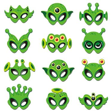 Imagem de BHNACIER 12 PCS Paper Green Alien Eye Masks Alien Masks Party Favors UFO Theme Costumes Party Supplies UFO Eyemask Cosplay Outer Space Saucer Man Aliens Birthday Partys Favors