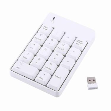 Imagem de Teclado numérico de 2,4 GHz, sem fio, USB, numérico, número numérico com mini receptor USB, 18 teclas para laptop, PC novo (branco)