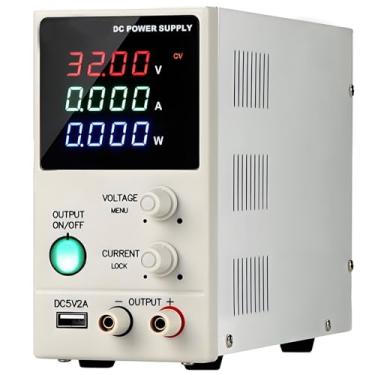 Imagem de Fonte de alimentação CC variável 30V 10A Fonte de alimentação de bancada Display de 4 dígitos com interruptor liga/desliga de saída, porta de carregamento USB 5V 2A
