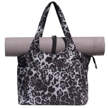 Imagem de ESVAN Bolsa de ioga, bolsa de ombro feminina, bolsa de ombro para viagem, escritório, treino, academia, enfermeira, praia (estampa de leopardo preto em tela)