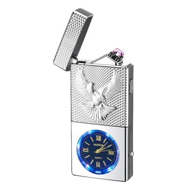 Imagem de Isqueiro elétrico recarregável por USB, isqueiros de arco duplo de plasma à prova de vento, isqueiros de relógio frescos sem chama com indicação de bateria LED para velas, bastão de incenso