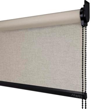 Imagem de Cortina Persiana de Rolo Blackout (Comando lado DIREITO) (Linho Bege - SEM BANDÔ, 1,20 (lar) x 2,80 (alt) - Acabamento Preto)