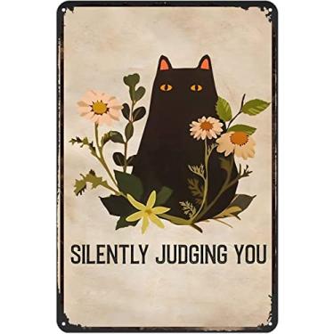 Imagem de Cusde Placa De Metal Com Gato Julgando Você Silenciosamente, Decoração Retrô, Presente Para Amantes, Cozinha, Café, Cottagecore, 30X20 Cm