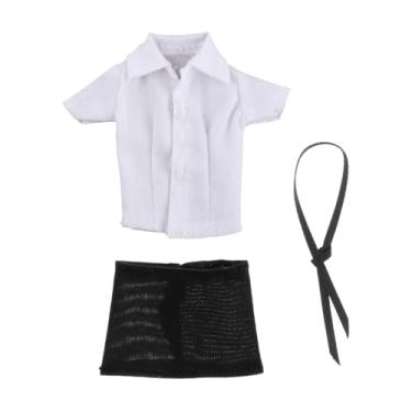 Imagem de Milageto Roupas para Figuras Femininas 1/12, Camisa Curta em Miniatura com Gravata, Feita à Mão, Traje Completo para Figuras Femininas de 6'', Acessóri, Camisa Branca