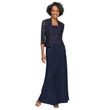 Imagem de Alex Evenings Vestido feminino de duas peças para mãe da noiva com jaqueta de renda (tamanho pequeno e regular), Meia-noite, 44