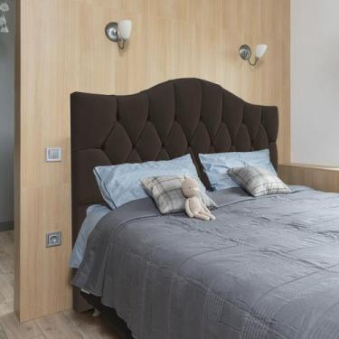 Imagem de Cabeceira Solteiro Cama Box Botões Provençal Café Suede Com Pés 120Cm 