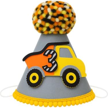 Imagem de LetDec Construction 3rd Birthday Hat - Dump Truck 3rd Birthday Party Crown, Photo Props for Excavator Crane Digger Boys Three Years Old Decorations