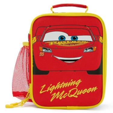 Imagem de Disney Store Lancheira isolada Official Cars - Lancheira Lightning McQueen para crianças com zíper duplo, detalhes bordados, arte de tela, bolso de malha, etiqueta de identificação - perfeita para a
