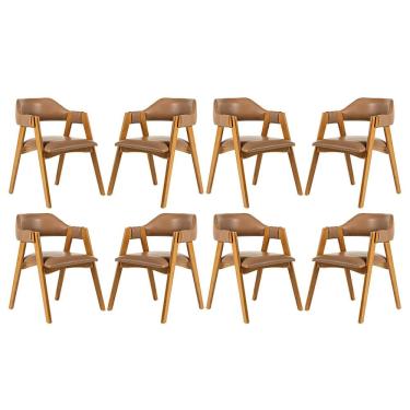 Imagem de Kit 8 Cadeiras Estofada Lua com Encosto Anatômico em Madeira Castanho Courino Castanho L85 RMI