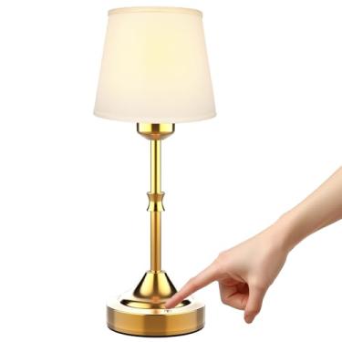Imagem de Dome Bege Base Redonda Cobre, Luminária de Mesa LED Recarregável, Abajur Touch Portátil sem Fio, Luminárias de Cabeceira com Dimmer Contínuo