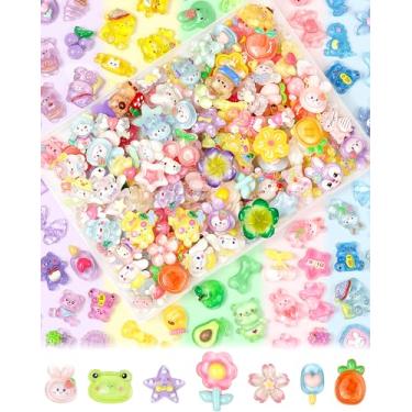 Imagem de FIVEIZERO Conjunto de 100 pingentes fofos de geleca – berloques de resina kawaii flatback para artesanato, mini enfeites de acrílico decoden para capas de telefone, álbuns de recortes e decoração DIY