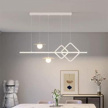 Imagem de Mesa De Jantar Led Lâmpada Pendente Acrílica Regulável Lâmpada Suspensa Luzes Pendentes Brancas Modernas Com Controle Remoto Lâmpada Pendente Ajustável Em Altura Da Sala De, Square