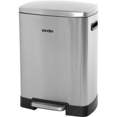 Imagem de Lixeira Retangular Grande 50 Litros Aço Inox Cinza Vonder