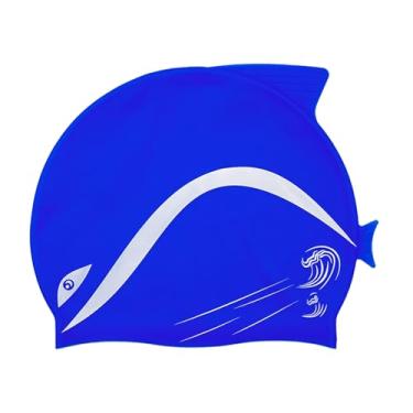 Imagem de Touca de natação infantil de silicone para crianças, chapéu de natação para meninas, meninos de 3 a 8 anos (golfinho)