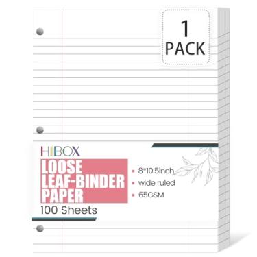 Imagem de HIBOX 100 folhas pautadas de papel solto, refil de fichário branco, papel de enchimento forrado com 3 furos, para caderno A4, A5, agenda, escola, escritório