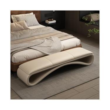 Imagem de LICONG-2019 Banqueta de cabeceira para quarto, banco longo, leve, luxuoso, design de banco longo, sofá de cabeceira de alta qualidade, simples, moderno, banco longo (bege)