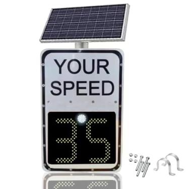 Imagem de Sinal de limite de velocidade de radar alimentado por energia solar com acessórios, distância visual:> 500 m, 50.8 cm x 68.6 cm/61.0 cm x 88.9 cm Display de radar sinal de feedback de tráfego placa de
