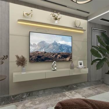 Imagem de Estante Home para Tv até 85 Polegadas com Led 1 Prateleira 220cm Royal Off White/off White
