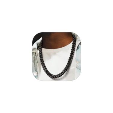 Imagem de FaithHeart Corrente de elos cubanos Miami de aço inoxidável para homens, 6/10/14 mm preto/banhado a ouro grosso hip hop corrente cubana masculina sólida grossa corrente corrente de meio-fio 35,5-76,2