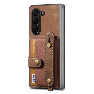 Imagem de POYUFRG Capa carteira para Samsung Galaxy Z Fold 7, capa retrô de couro antiderrapante com suporte para lente de câmera, marrom, Z Fold 7