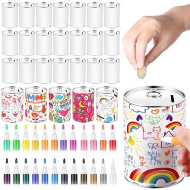 Imagem de Tandefio 24 peças de cofrinho de metal com 24 marcadores de tinta acrílica para presente criativo para meninos e meninas, artigos de festa de aniversário