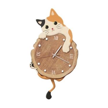 Imagem de Fenteer Relógio de parede de gato com cauda oscilante, elegante, moderno, relógio decorativo de pêndulo para decoração de interiores, cozinha, casa, quarto, Style C