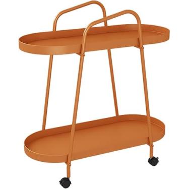 Imagem de Mesa Portátil, Mesa Lateral Sobre Rodas, Mesa De Cabeceira Móvel, Mesa Lateral De Sofá Com Armazenamento Para Pequenos Espaços, Sala De Estar, Quarto, Escritório Em Casa, Orange