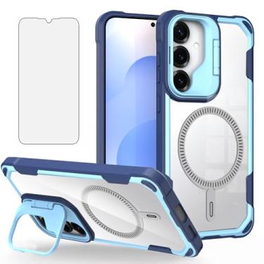 Imagem de Asuwish Capa de telefone para Samsung Galaxy S24 5G com protetor de tela de vidro temperado suporte de câmera suporte capa magnética híbrida fina protetora celular acessórios S 24 24S G5 mulheres