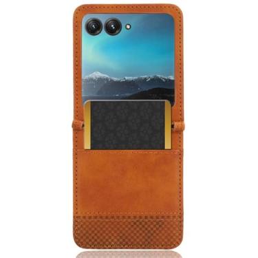 Imagem de POYUFRG Capa carteira para Motorola Razr 60 Ultra/60, capa fina retrô de couro fosco à prova de choque com porta-cartões, capa para telefone comercial, marrom, 60