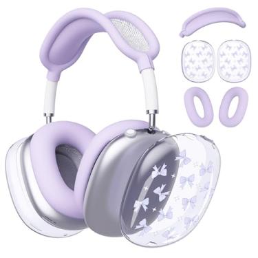 Imagem de BlHMCASE Capa de fone de ouvido para AirPods Max, lindo laço kawaii, capa de silicone roxa para fones de ouvido para Apple AirPods Max