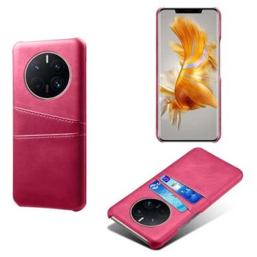 Imagem de Capas Compatível com HUAWEI MATE 50 Pro,Caso de couro PU-Tampa de telefone a prova de choque com 2 slots de cartão,Proteção anti-impressão digital e anti-gota-Rose Red