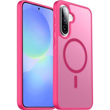 Imagem de teloxy Capa magnética para celular Samsung Galaxy A36/A56 5G, capa protetora à prova de choque, durável, fina, translúcida, fosca, antiimpressões digitais, rosa vermelha