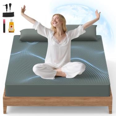 Imagem de HOMLYNS RelaxRite Lençol Queen Queen com 95% algodão + 5% fibra de prata pura, lençol com elástico profundo de até 38 cm, colchão de aterramento com cordão de aterramento